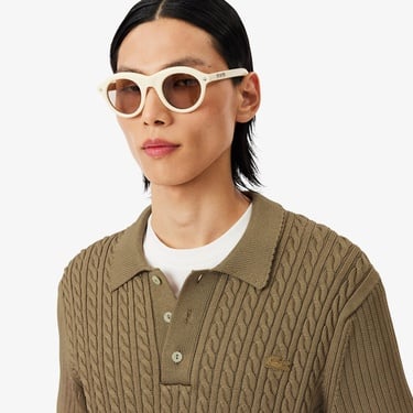  Lacoste Runway Erkek Slim Fit Kısa Kollu Bisiklet Yaka Kahverengi Triko