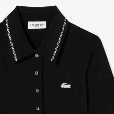  Lacoste Kadın Slim Fit Kısa Kollu Polo Yaka Siyah Elbise