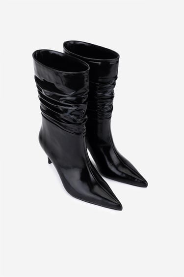  Valmenti Kadın Hakiki Deri Siyah Kırışık Rugan Topuklu Bot