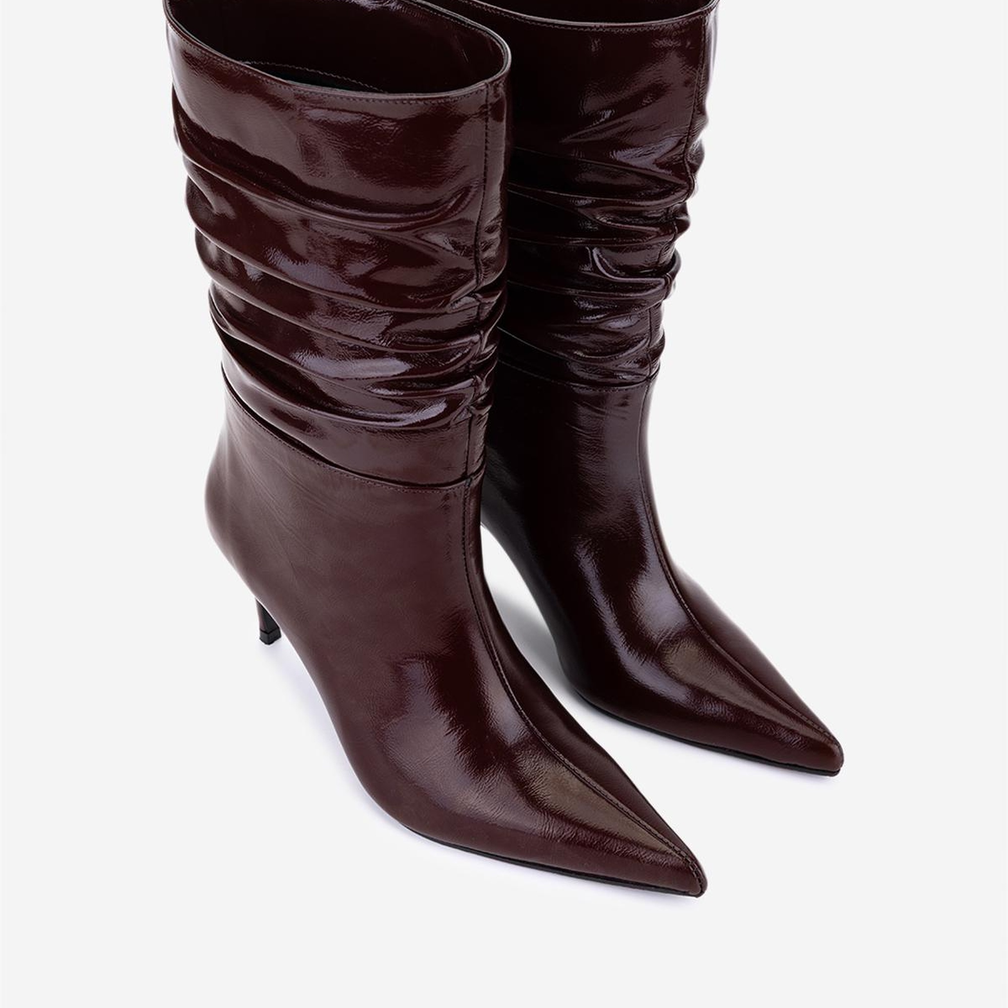 Valmenti Kadın Hakiki Deri Bordo Rugan Topuklu Bot