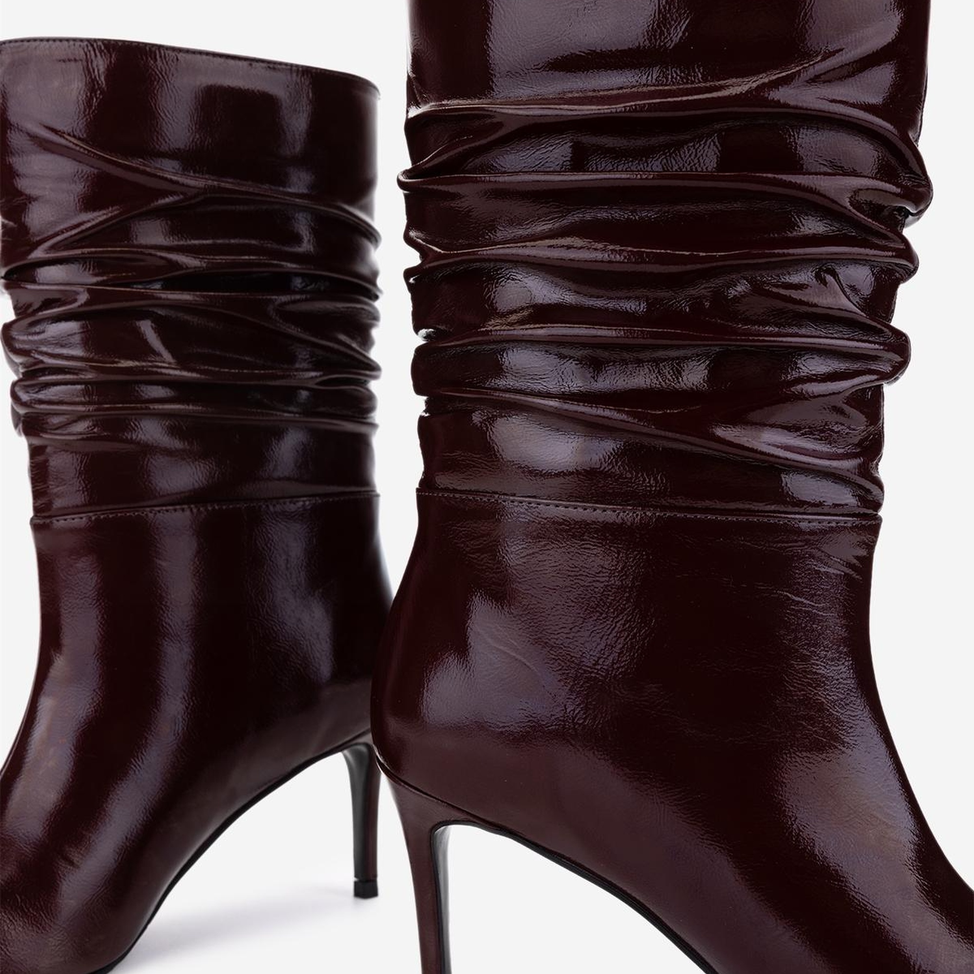 Valmenti Kadın Hakiki Deri Bordo Rugan Topuklu Bot