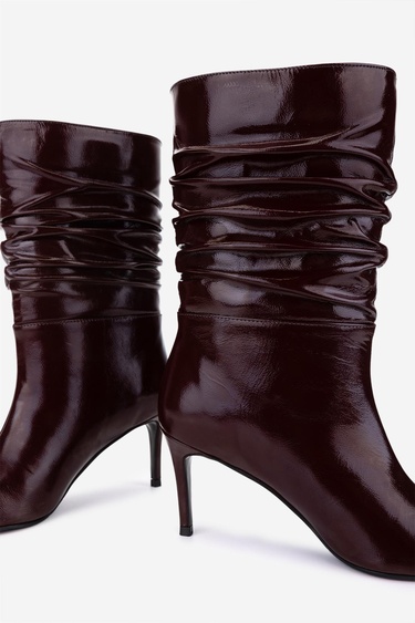  Valmenti Kadın Hakiki Deri Bordo Rugan Topuklu Bot