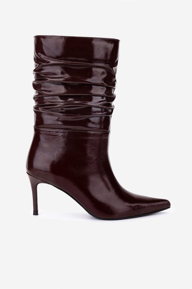  Valmenti Kadın Hakiki Deri Bordo Rugan Topuklu Bot