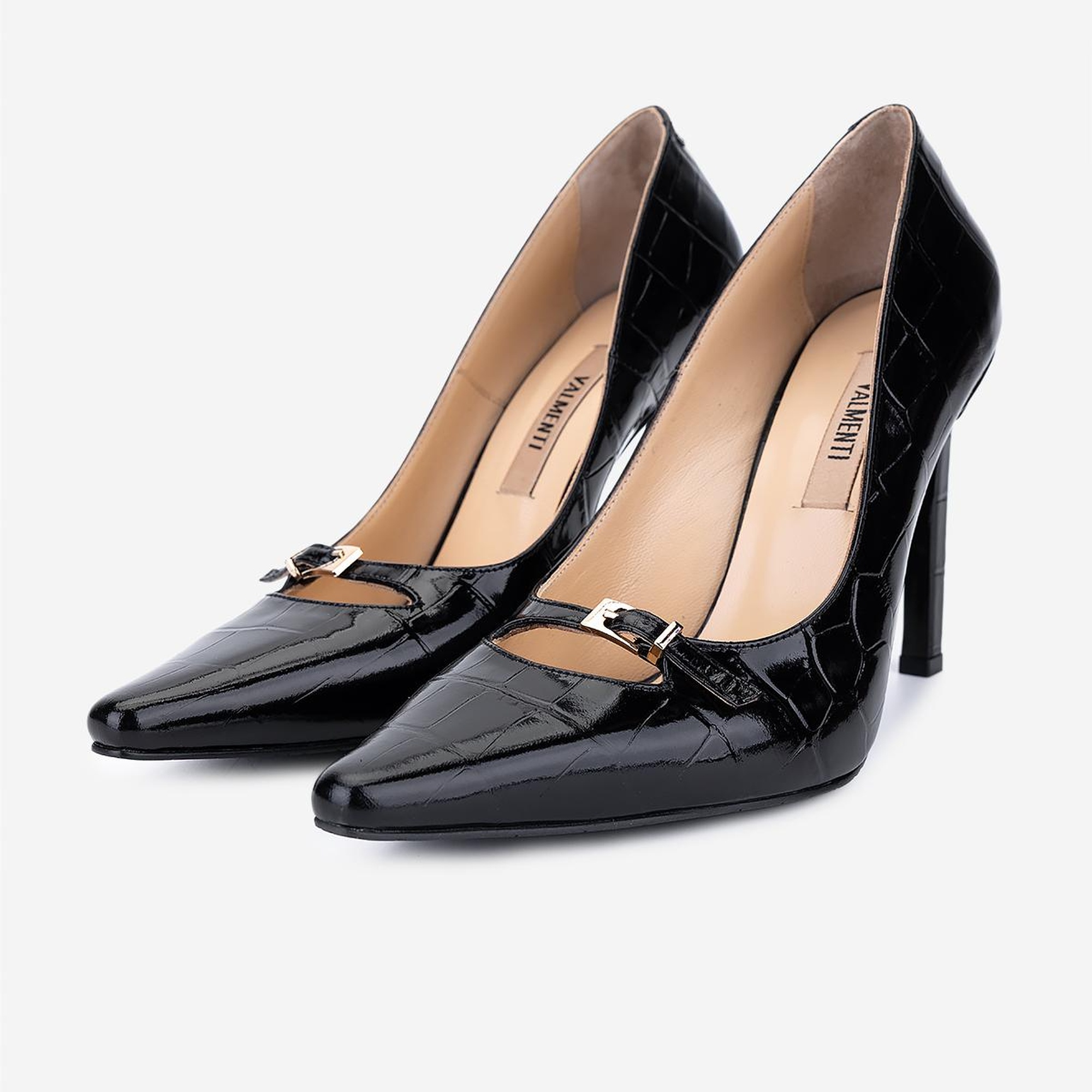 Valmenti Kadın Hakiki Deri Siyah Kroko Stiletto Ayakkabı