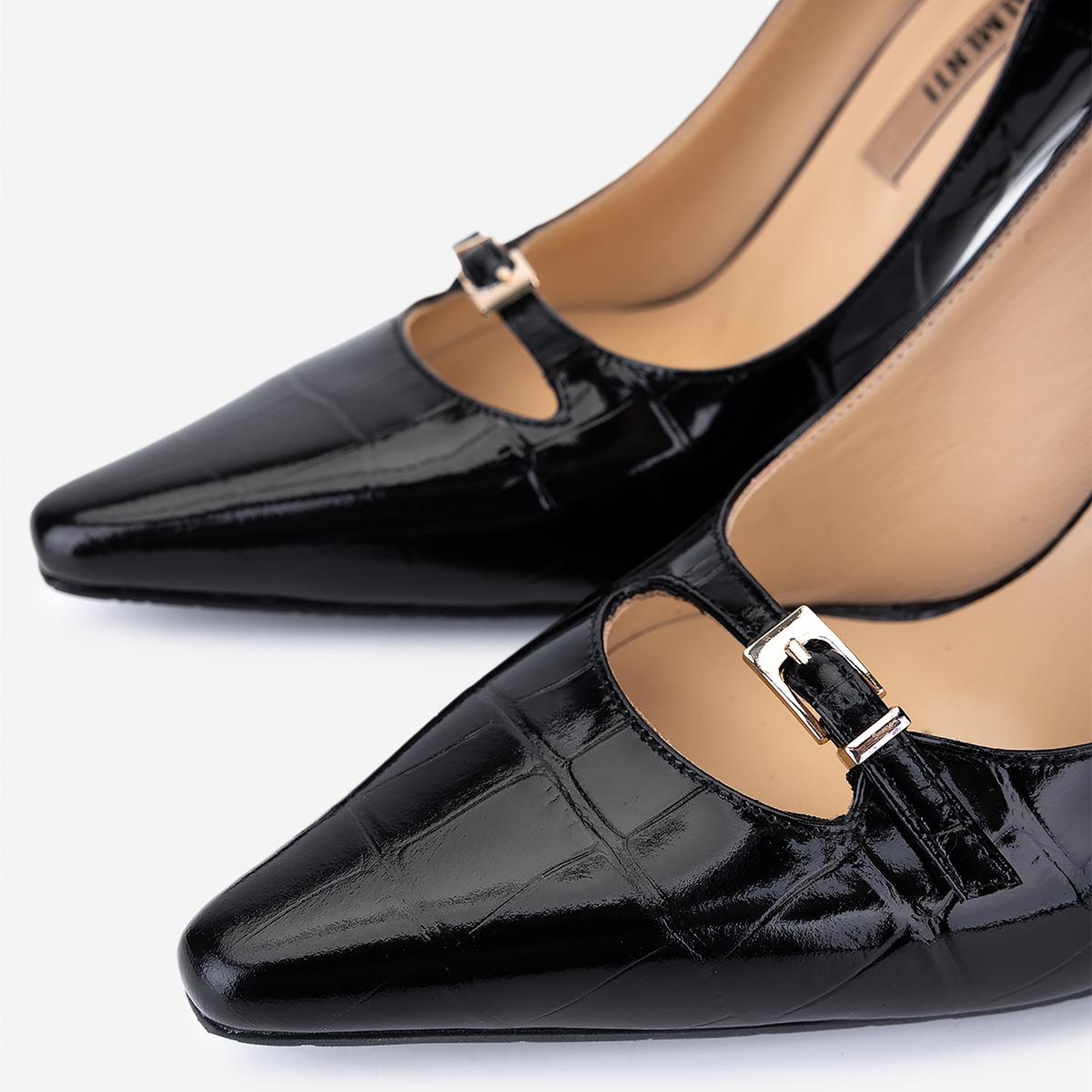 Valmenti Kadın Hakiki Deri Siyah Kroko Stiletto Ayakkabı