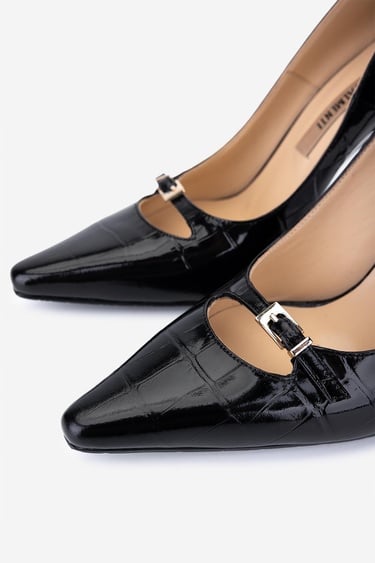  Valmenti Kadın Hakiki Deri Siyah Kroko Stiletto Ayakkabı