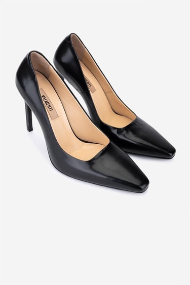  Valmenti Kadın Hakiki Deri Siyah Açma Stiletto Ayakkabı