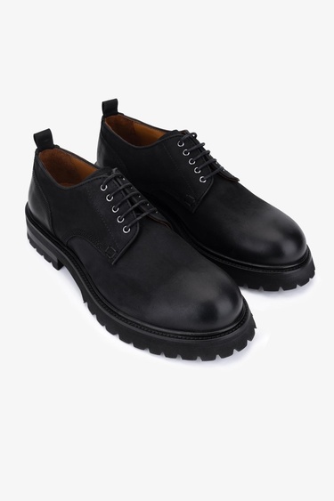  Valmenti Erkek Hakiki Deri Siyah Casual Ayakkabı
