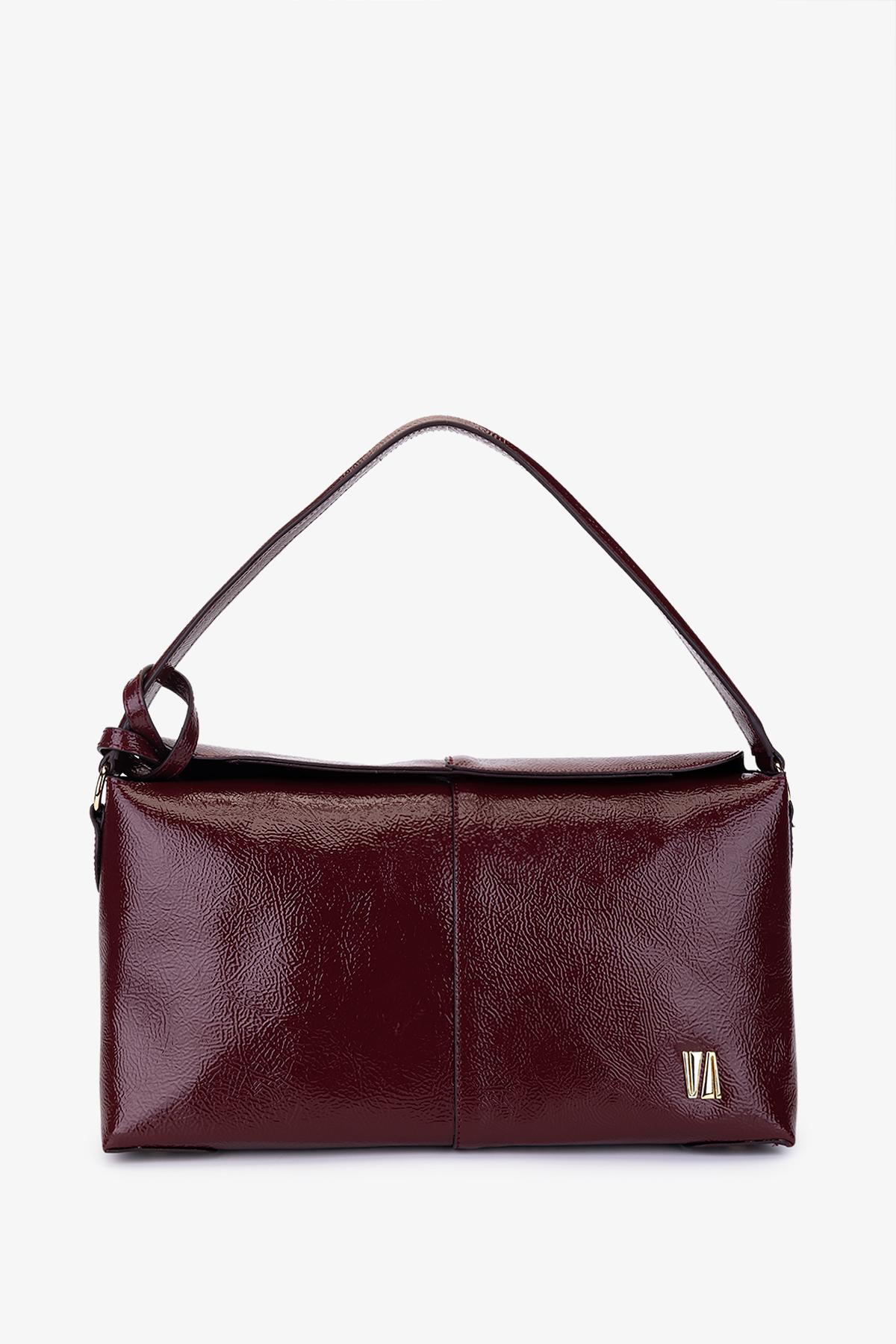  Valmenti Kadın Suni Deri Bordo Rugan Kol Çantası