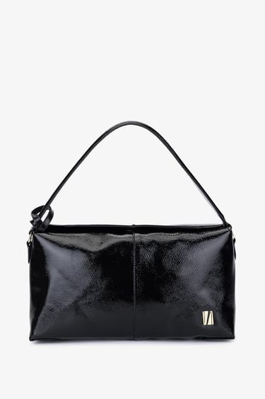  Valmenti Kadın Suni Deri Siyah Kırışık Rugan Kol Çantası