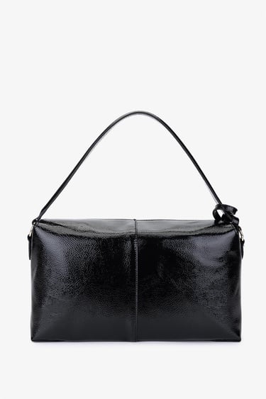  Valmenti Kadın Suni Deri Siyah Kırışık Rugan Kol Çantası