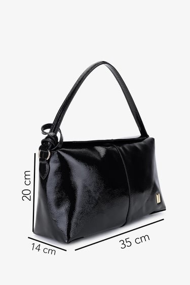  Valmenti Kadın Suni Deri Siyah Kırışık Rugan Kol Çantası