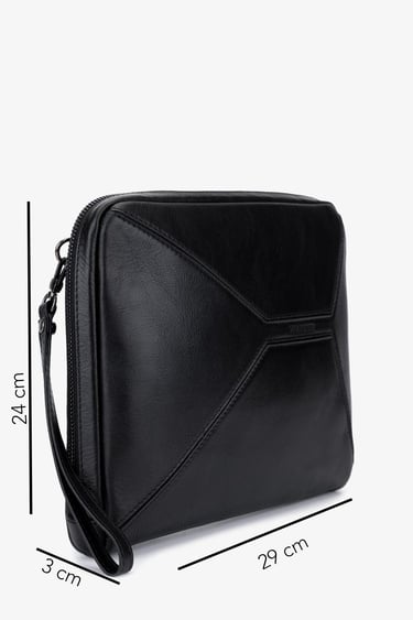  Valmenti Erkek Hakiki Deri Siyah El Çantası