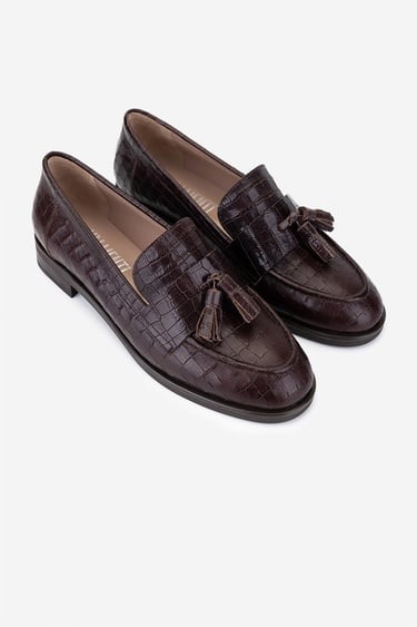  Valmenti Kadın Hakiki Deri Kahverengi Kroko Loafer Ayakkabı