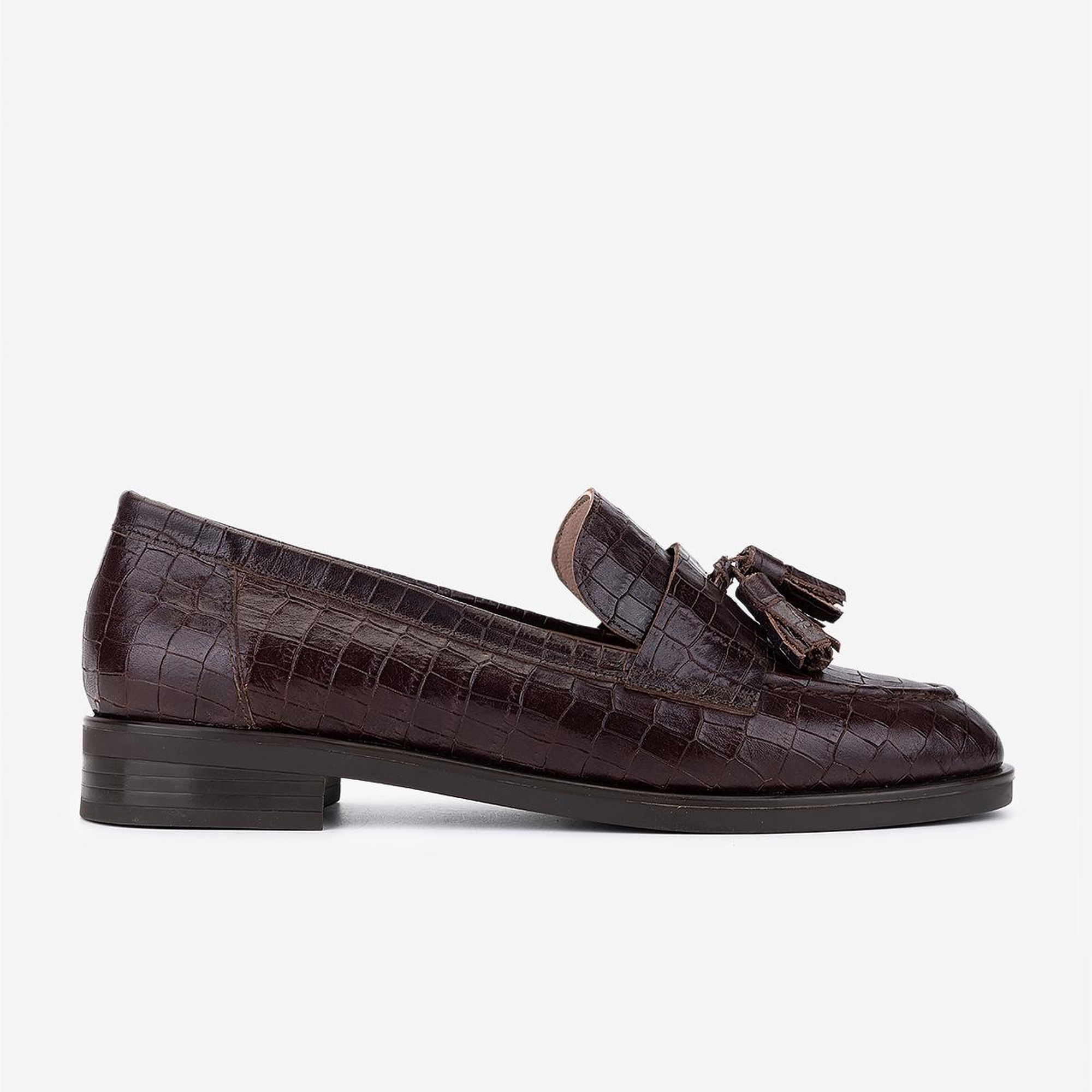 Valmenti Kadın Hakiki Deri Kahverengi Kroko Loafer Ayakkabı