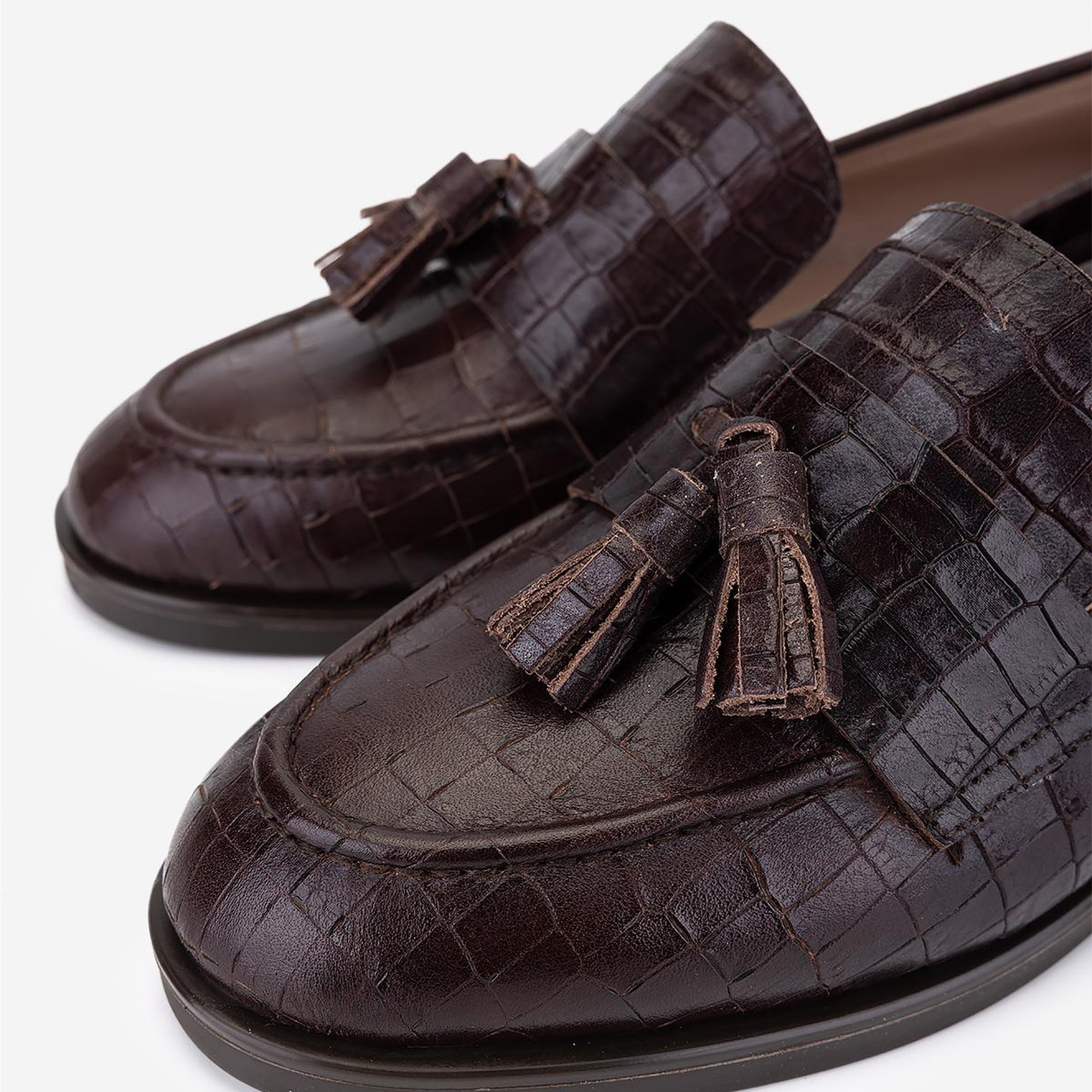 Valmenti Kadın Hakiki Deri Kahverengi Kroko Loafer Ayakkabı