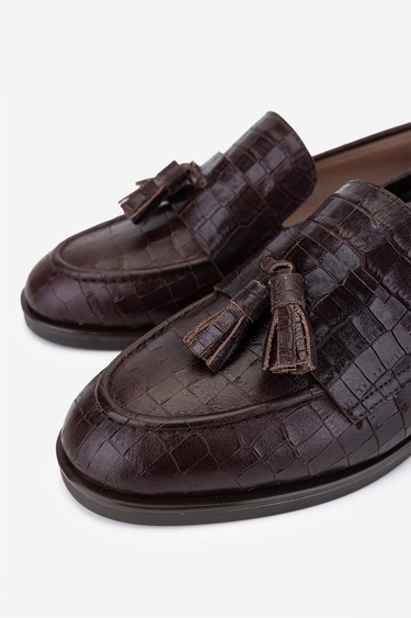  Valmenti Kadın Hakiki Deri Kahverengi Kroko Loafer Ayakkabı
