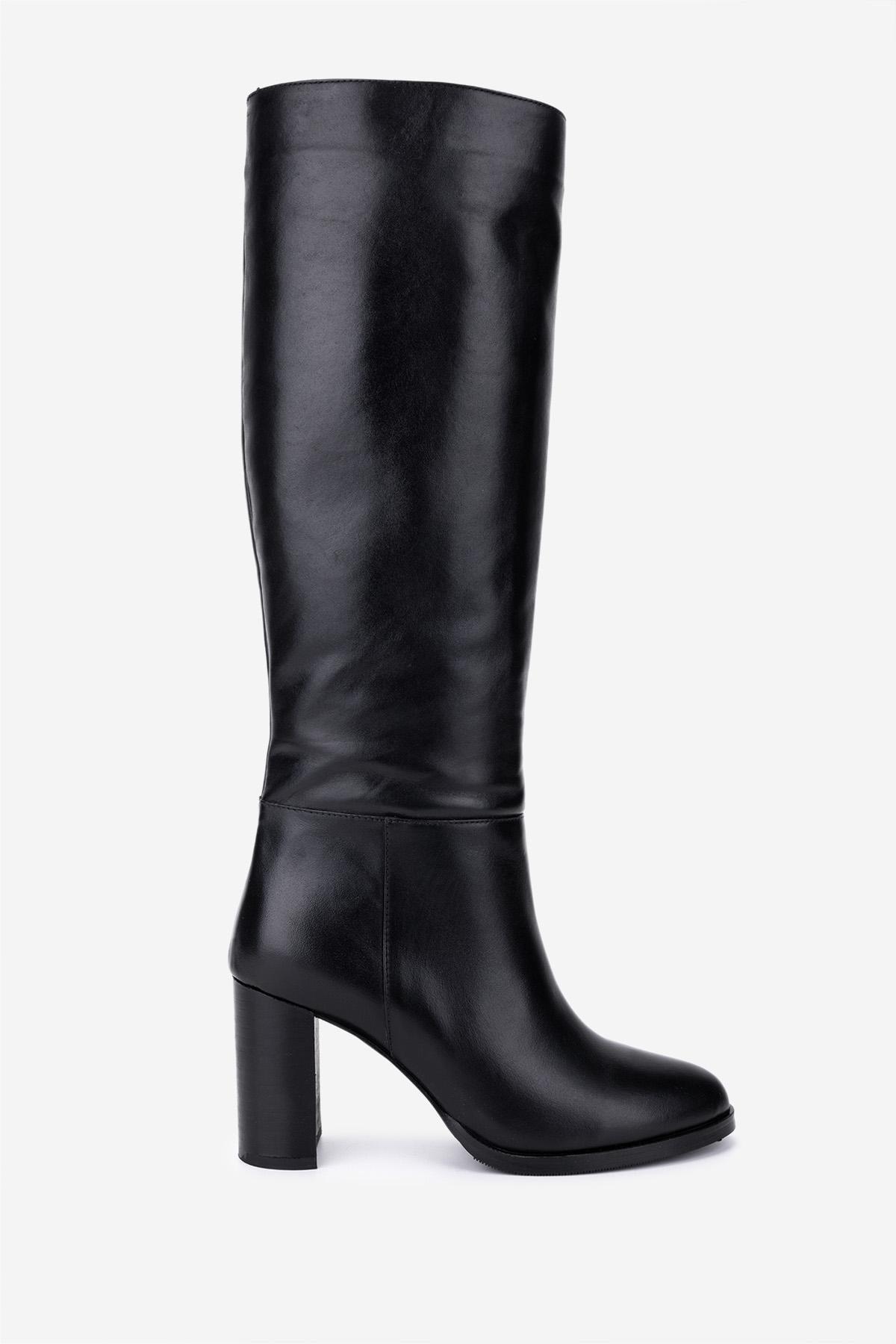  Valmenti Kadın Hakiki Deri Siyah Topuklu Çizme