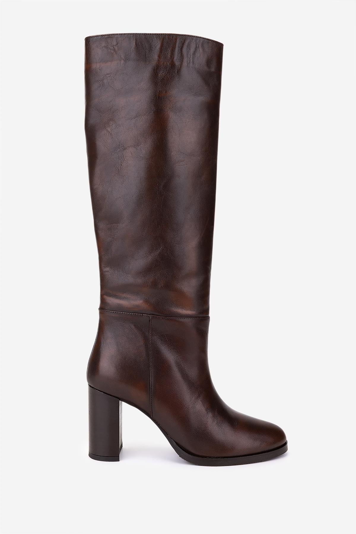  Valmenti Kadın Hakiki Deri Kahverengi Topuklu Çizme