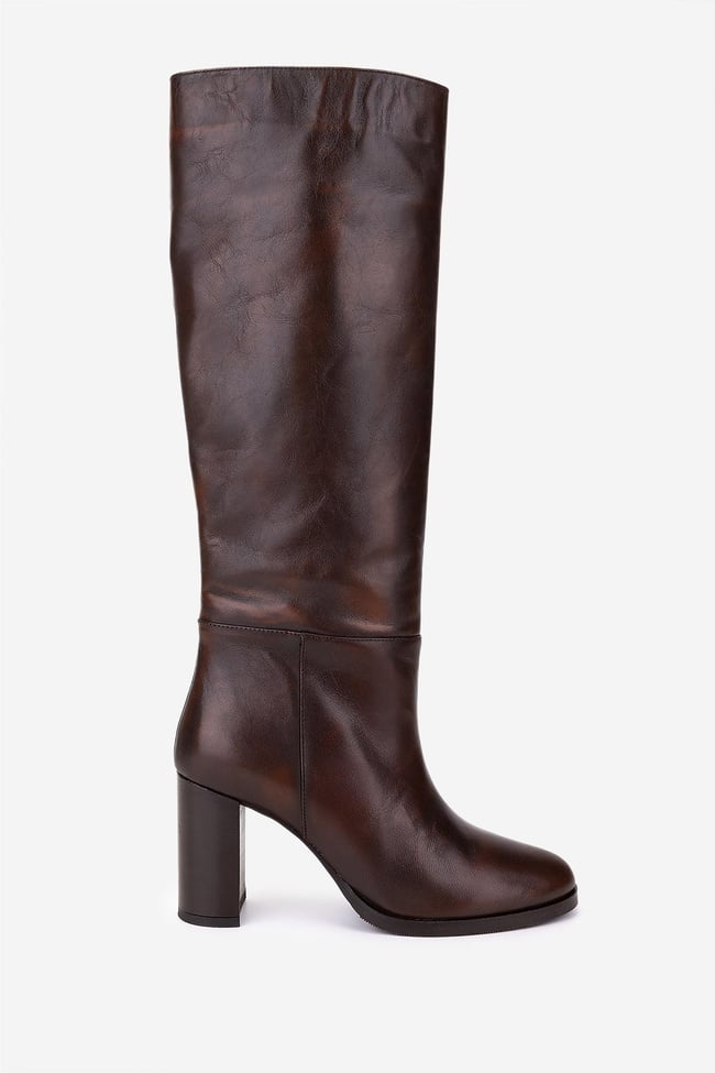  Valmenti Kadın Hakiki Deri Kahverengi Topuklu Çizme