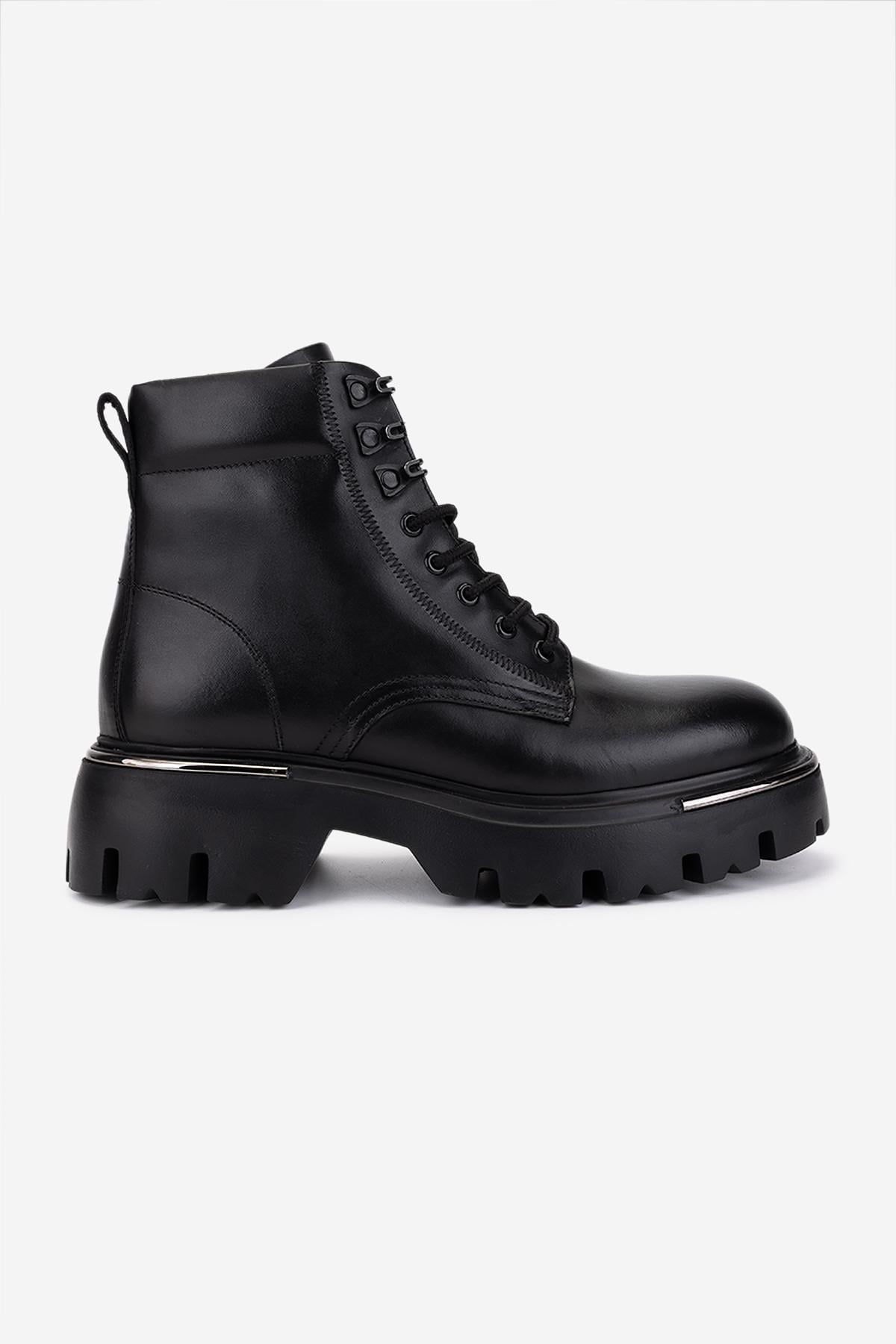  Valmenti Erkek Hakiki Deri Siyah Casual Bot