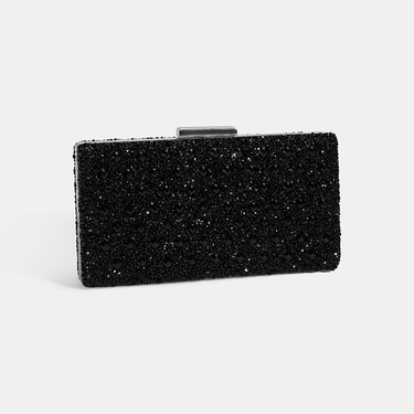  Kadın Siyah Taşlı Gümüş Omuz Askılı Gece El Çantası