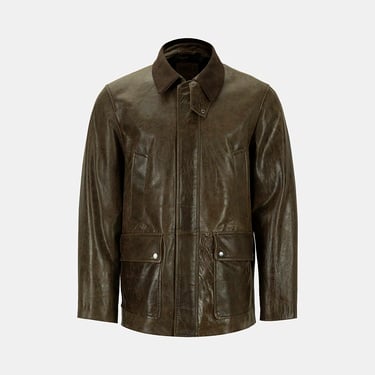  DESA Erkek Koyu Yeşil Gömlek Yakalı Deri Mont