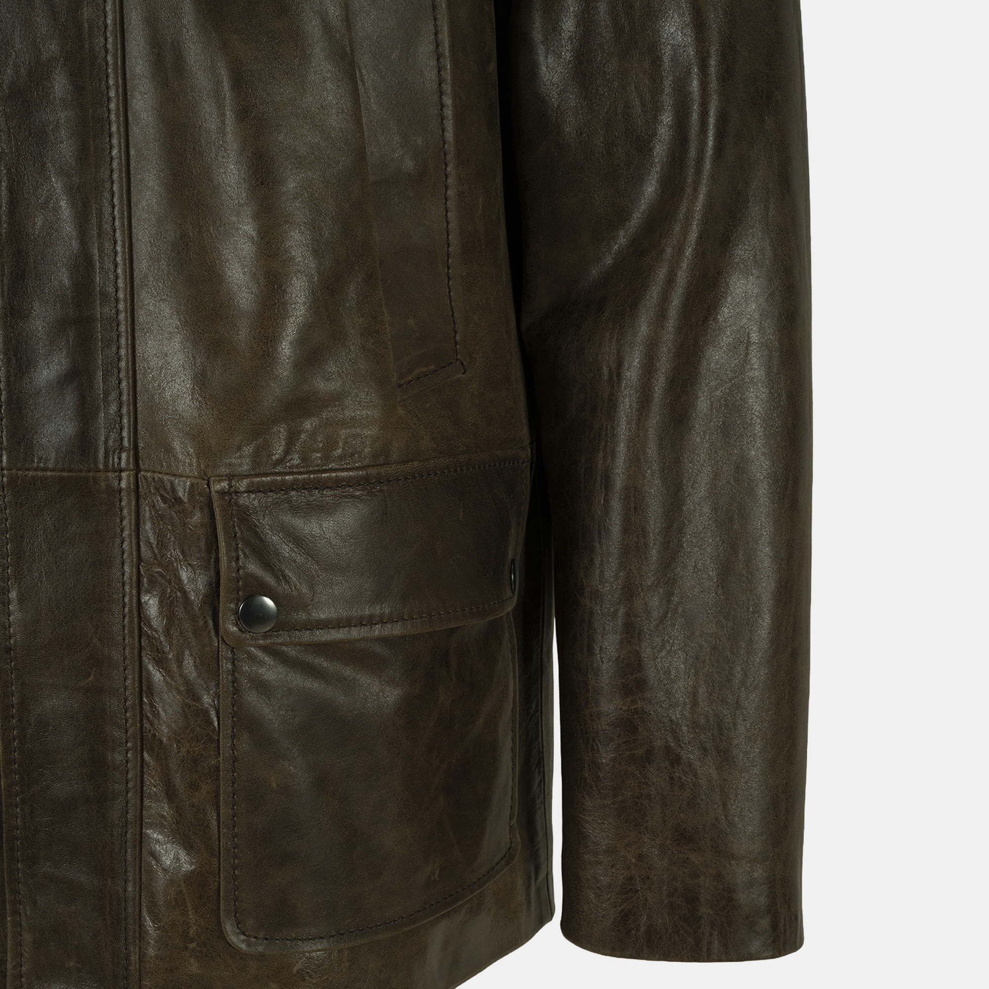 DESA Erkek Koyu Yeşil Gömlek Yakalı Deri Mont