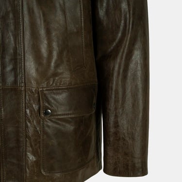  DESA Erkek Koyu Yeşil Gömlek Yakalı Deri Mont