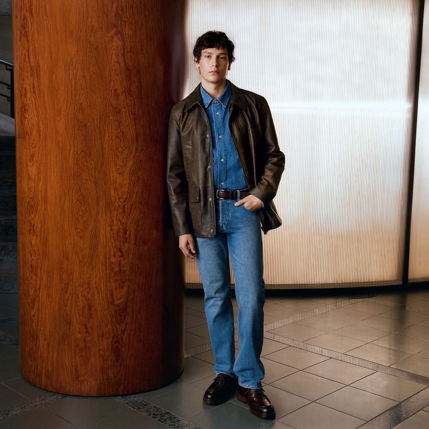  DESA Erkek Koyu Yeşil Gömlek Yakalı Deri Mont