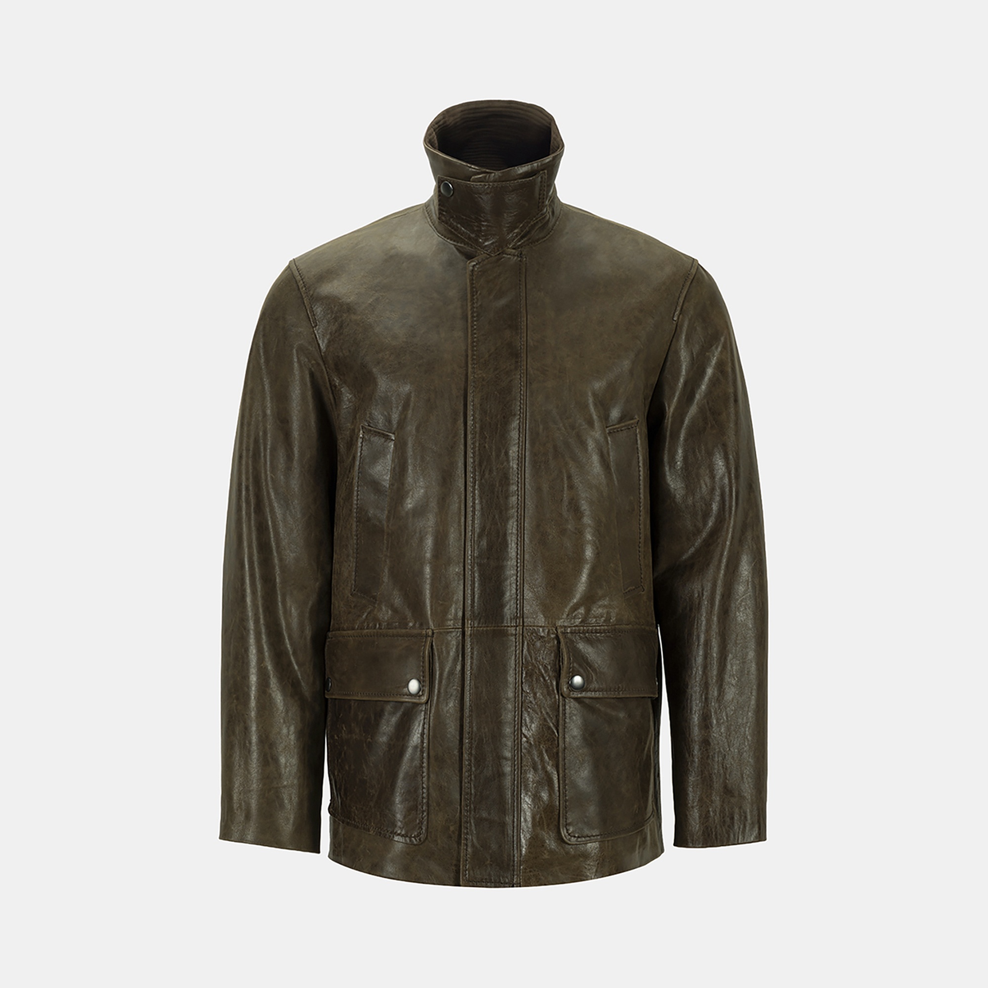 DESA Erkek Koyu Yeşil Gömlek Yakalı Deri Mont