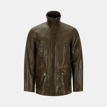  DESA Erkek Koyu Yeşil Gömlek Yakalı Deri Mont