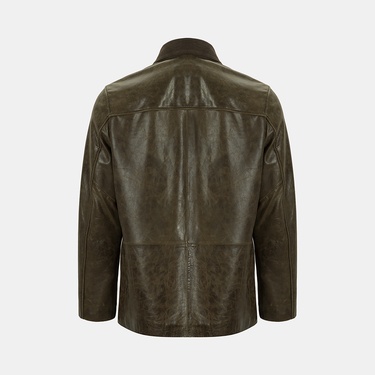  DESA Erkek Koyu Yeşil Gömlek Yakalı Deri Mont