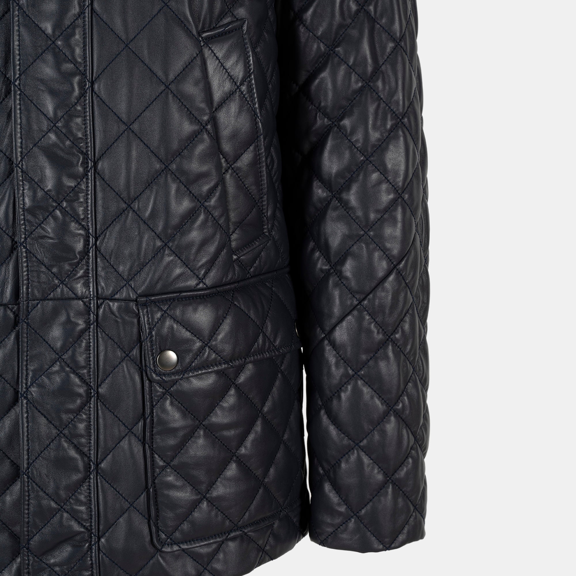 Erkek Lacivert Gömlek Yakalı Kapitoneli Deri Mont