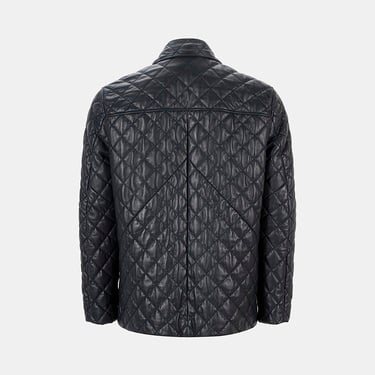  Erkek Lacivert Gömlek Yakalı Kapitoneli Deri Mont