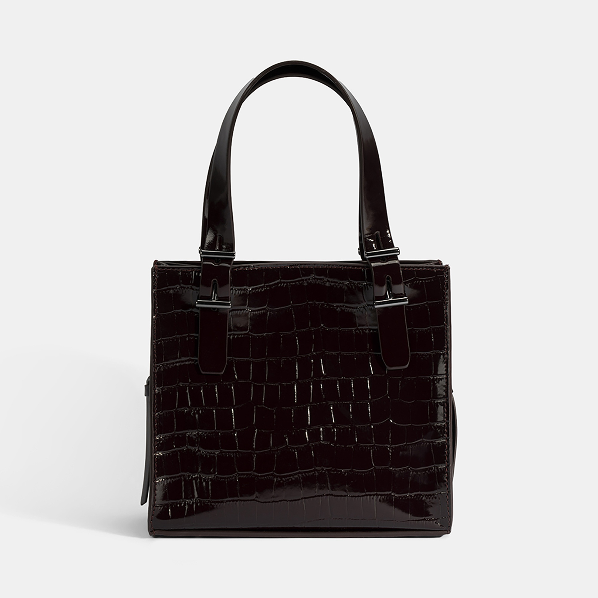 Kadın Bordo Kroko Baskılı Rugan Deri El Çantası