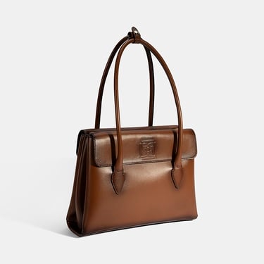  Kadın Taba Monogram Baskılı Deri Omuz Çantası