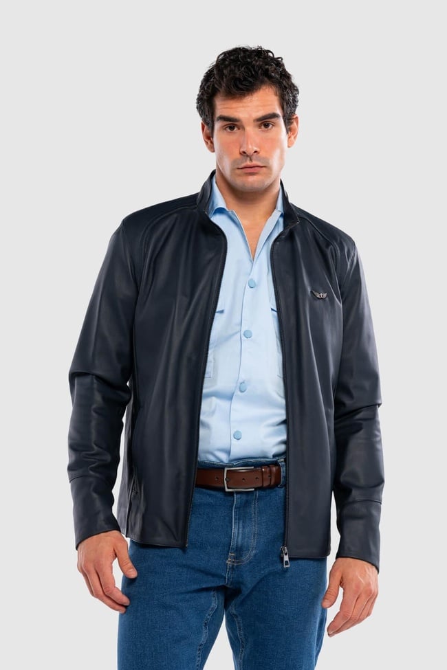  Tamer Tanca Erkek Hakiki Deri Lacivert Deri Mont