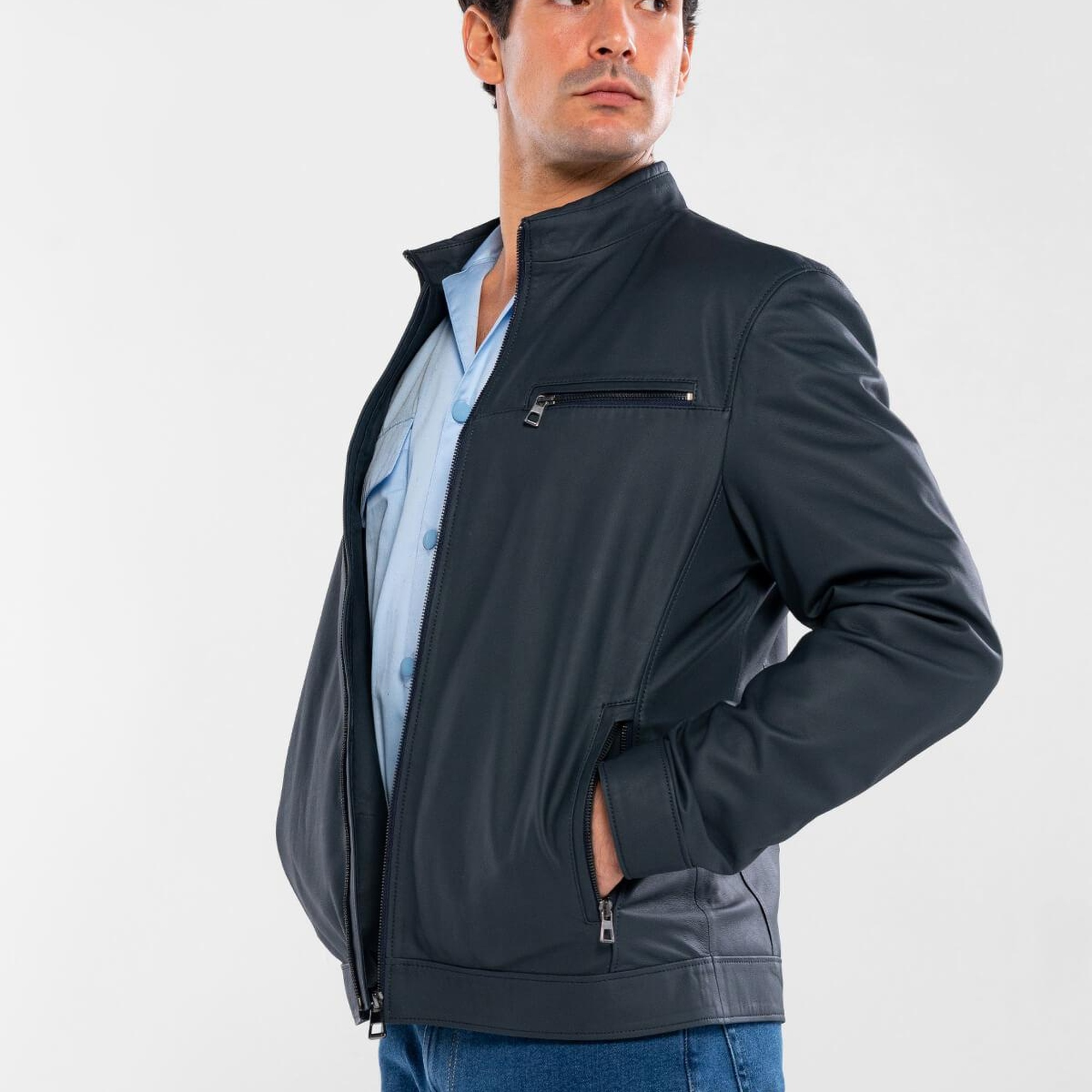 Tamer Tanca Erkek Hakiki Deri Lacivert Deri Mont