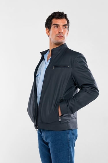  Tamer Tanca Erkek Hakiki Deri Lacivert Deri Mont