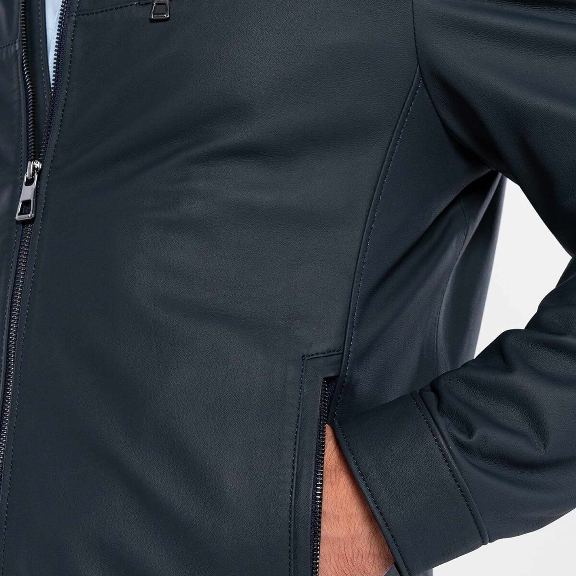 Tamer Tanca Erkek Hakiki Deri Lacivert Deri Mont