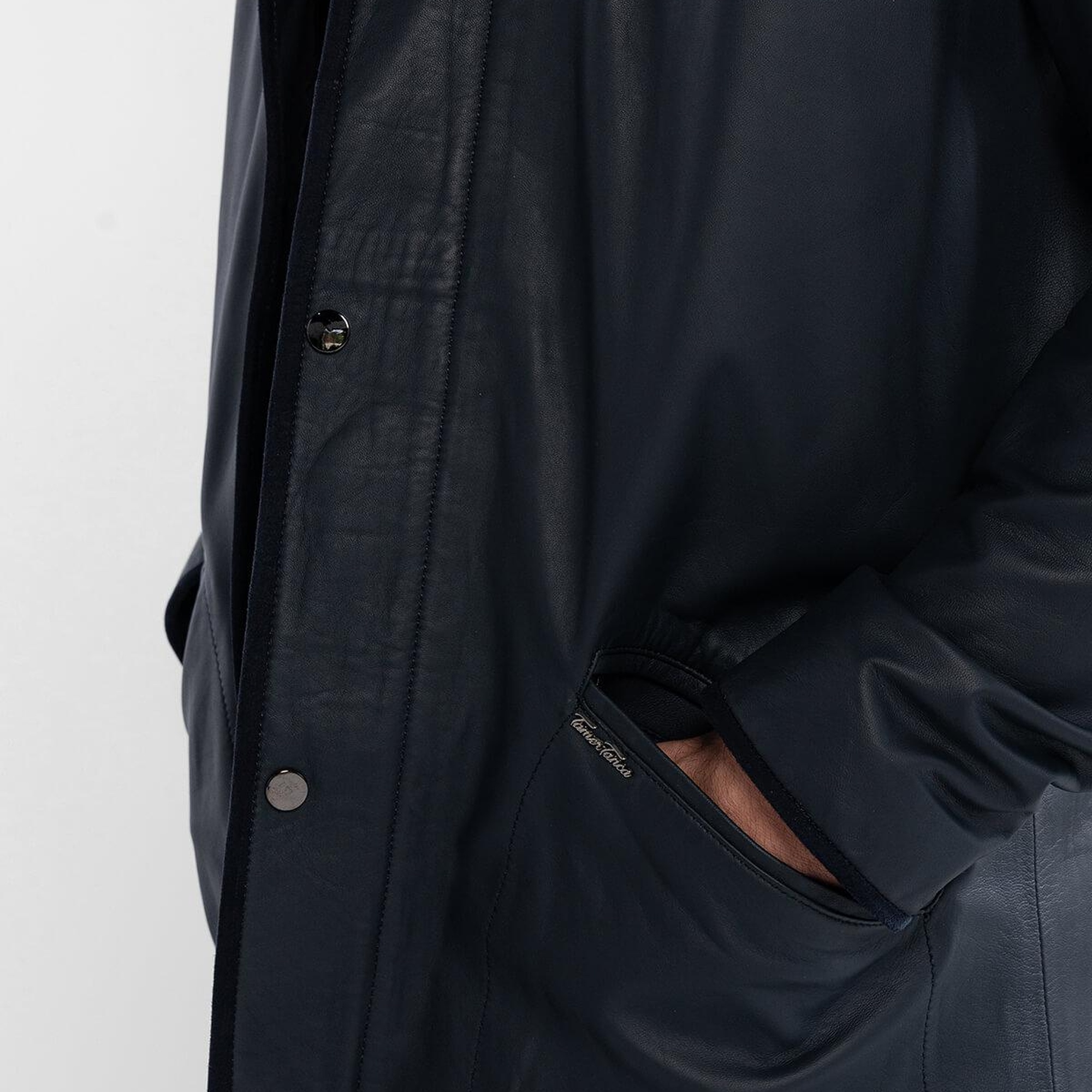 Tamer Tanca Erkek Hakiki Deri Lacivert Deri Mont