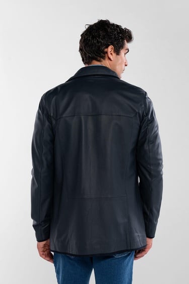  Tamer Tanca Erkek Hakiki Deri Lacivert Deri Mont