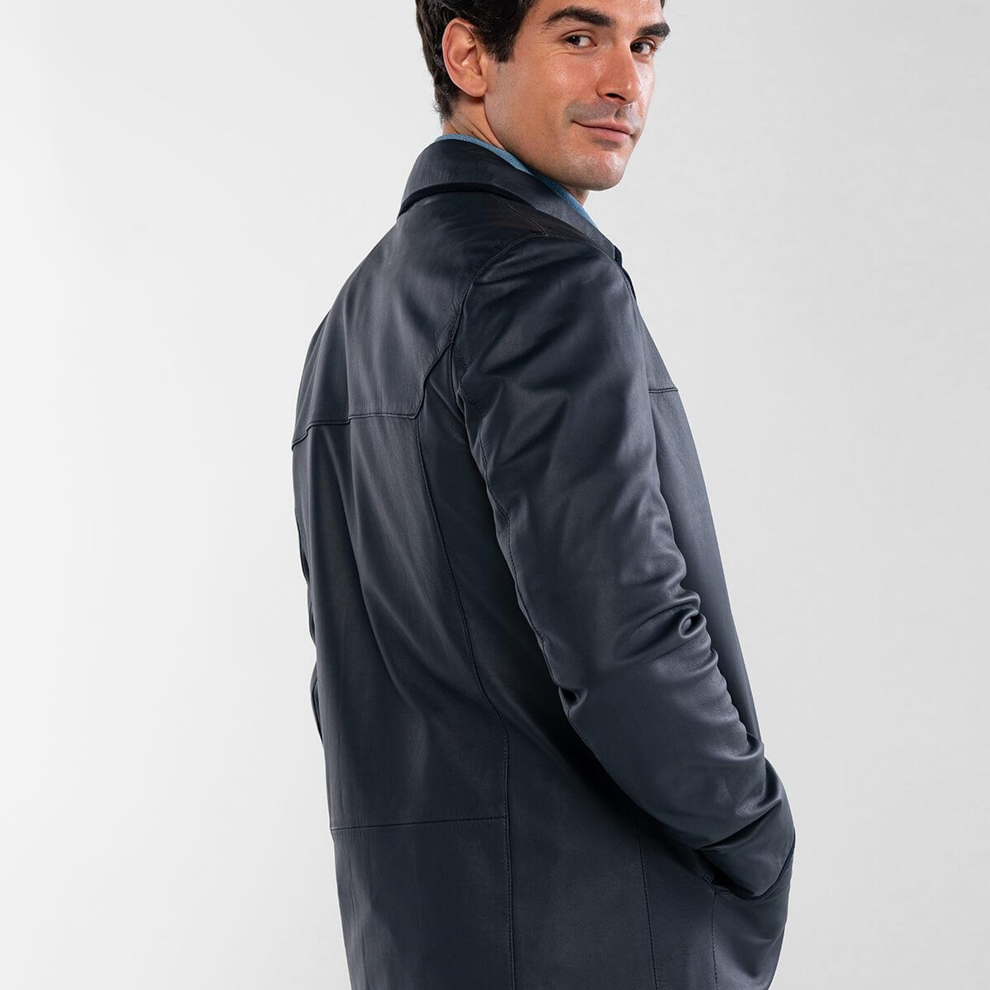 Tamer Tanca Erkek Hakiki Deri Lacivert Deri Mont