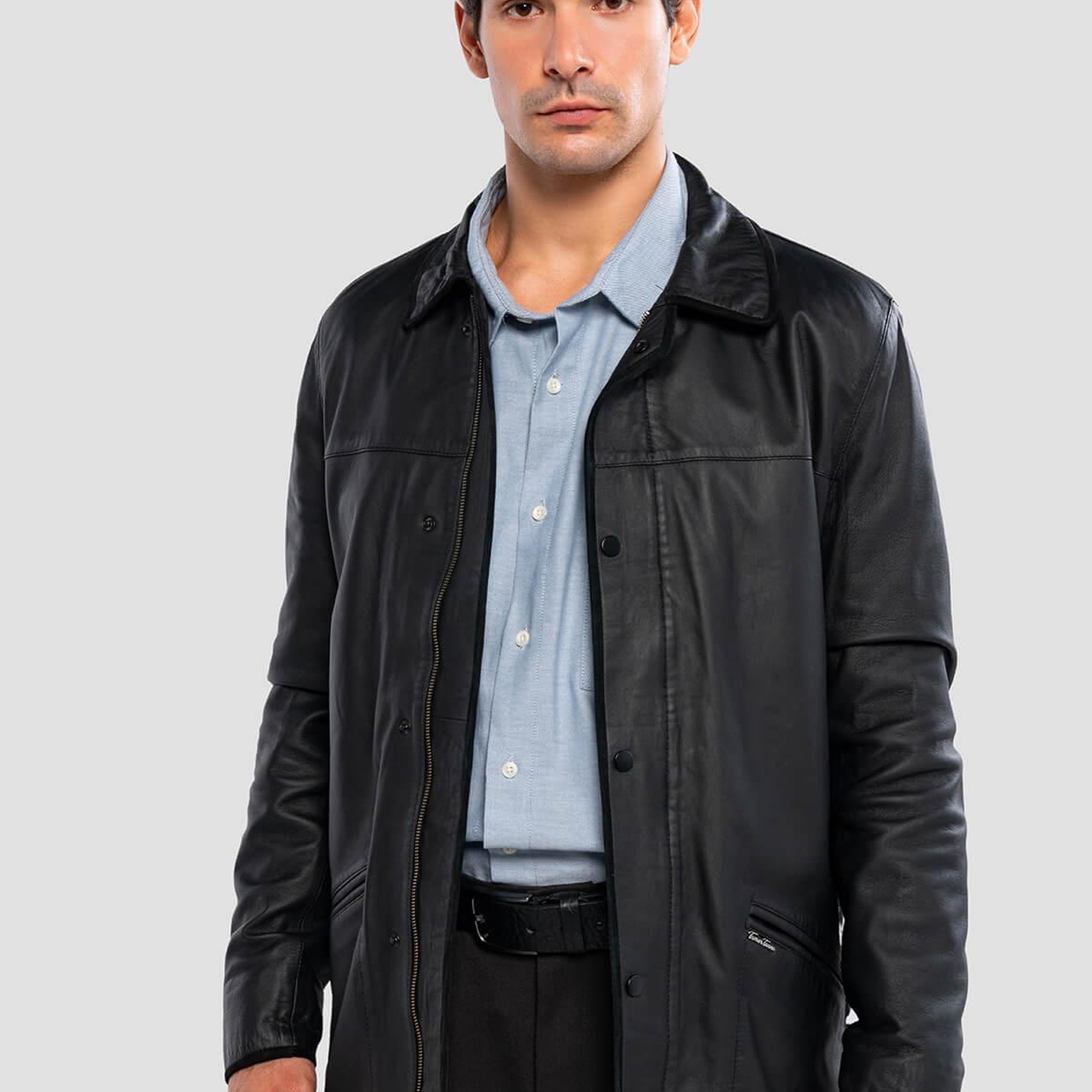 Tamer Tanca Erkek Hakiki Deri Siyah Deri Mont