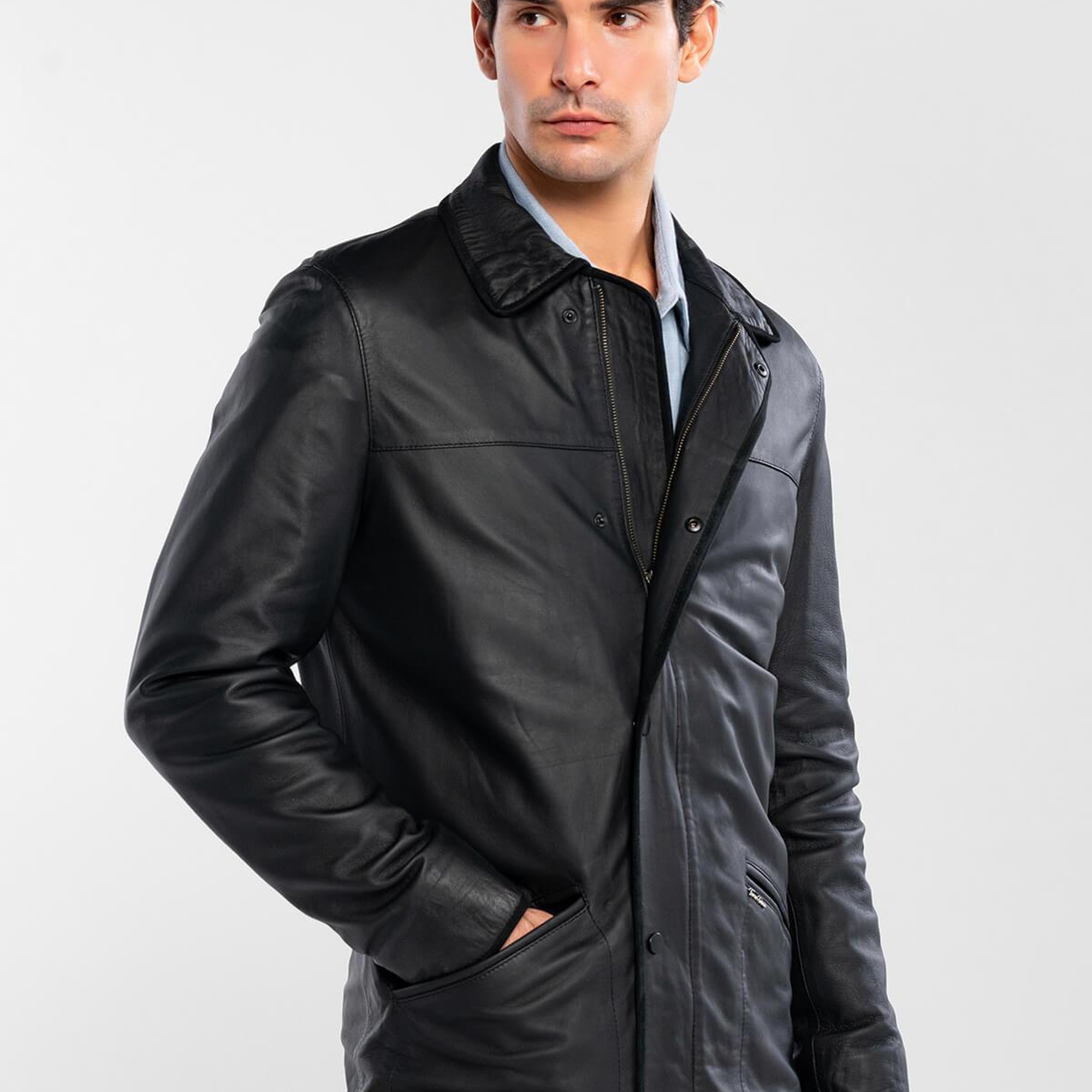 Tamer Tanca Erkek Hakiki Deri Siyah Deri Mont