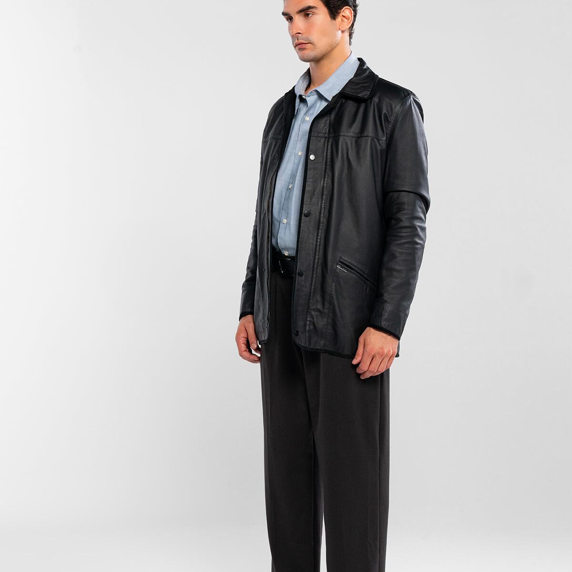 Tamer Tanca Erkek Hakiki Deri Siyah Deri Mont