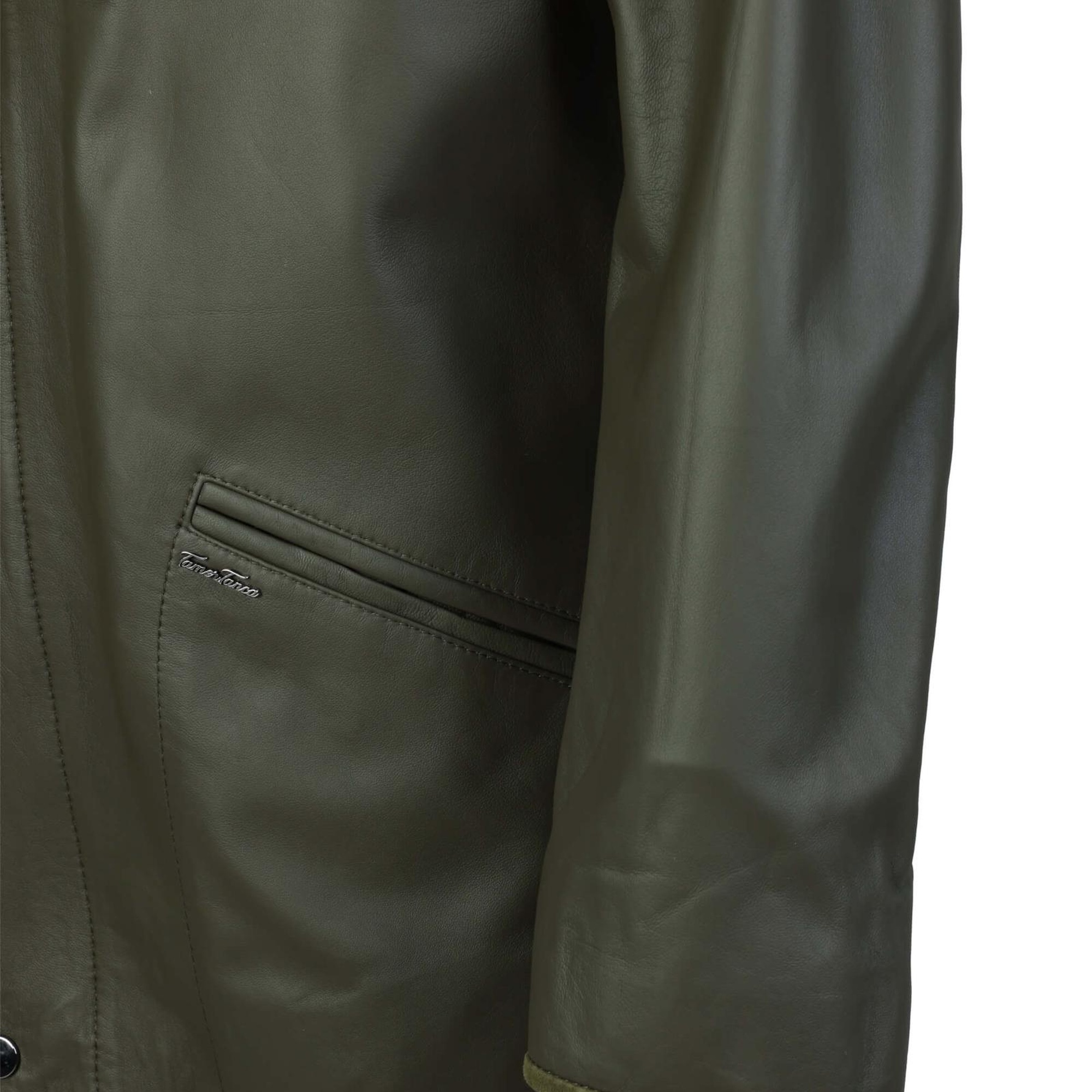 Tamer Tanca Erkek Hakiki Deri Yeşil Deri Mont