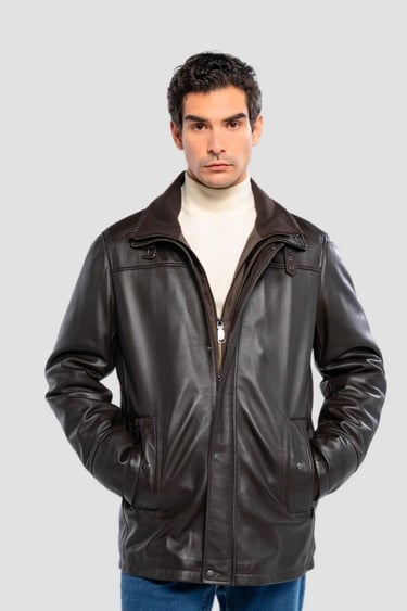  Tamer Tanca Erkek Hakiki Deri Kahverengi Deri Mont