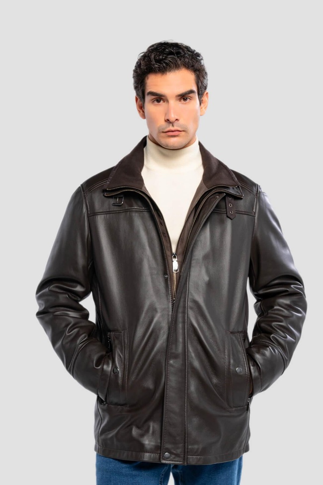  Tamer Tanca Erkek Hakiki Deri Kahverengi Deri Mont